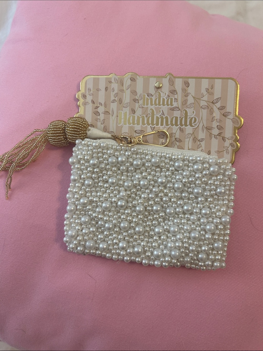 Handmade Pearl Beaded Mini Clutch Wristlet - Ivory